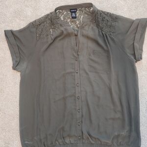 Dark Olive Lace Accent Blouse